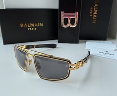 BALMAIN TITAN Gold Black Dark Grey BPS-139-A-59mm Sunglasses Large AUTHENTIC