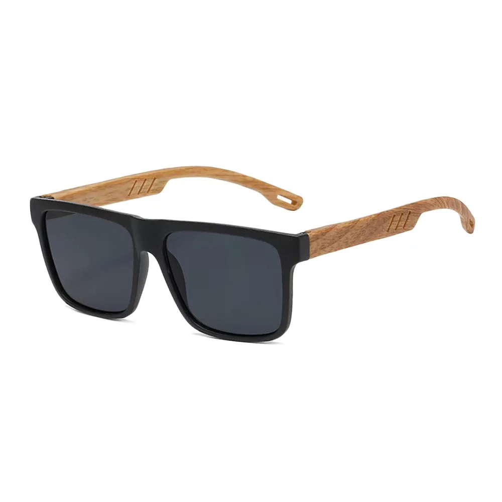 Square Sunglasses Wood Grain Frame UV400 Driving Outdoor Retro Style Glasses