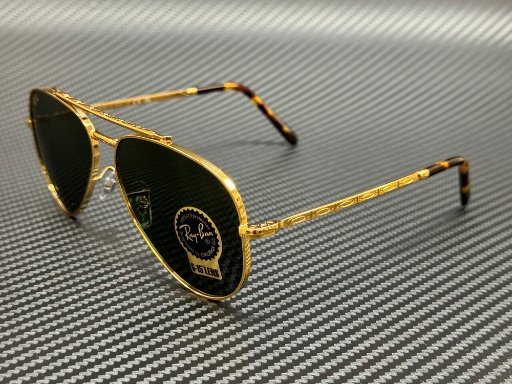 RAY BAN RB3625 919631 Gold Green New Aviator Unisex 58 mm Sunglasses