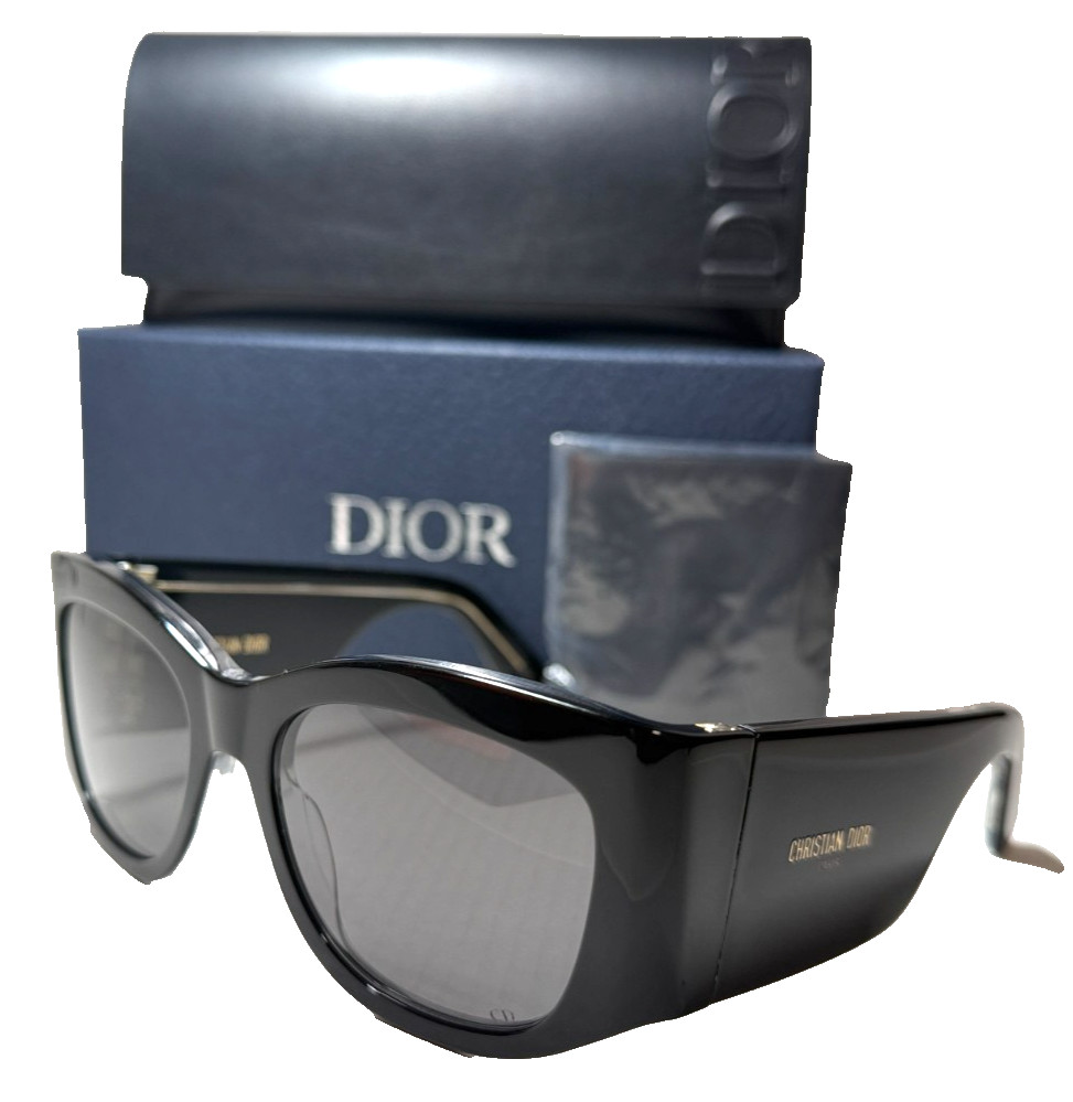 NEW CHRISTIAN DiorNuit S1I 10A0 BLACK GOLD/SMOKE LENS AUTHENTIC SUNGLASSES 54-18