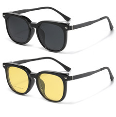 Men Women TR90 Eyeglasses 3 in 1 Magnetic Clip On Flip Up Polarized Sunglasses