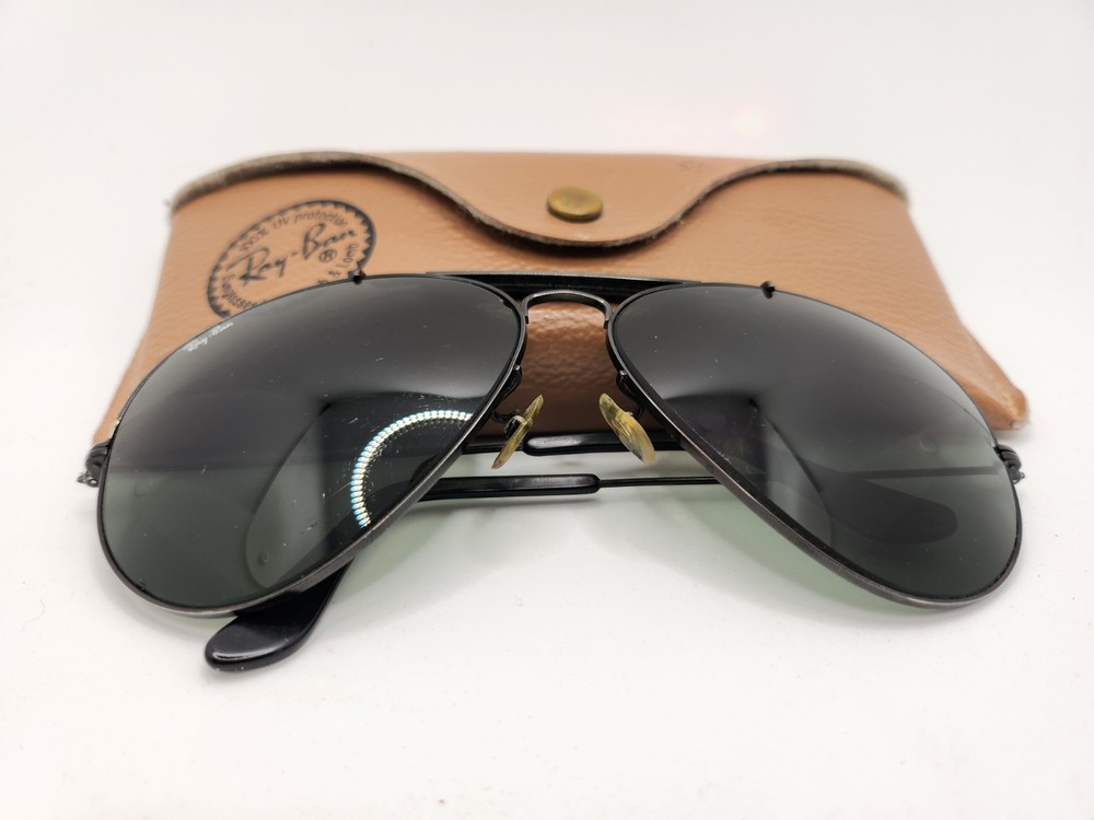 Vintage 90s Rayban B&L Aviator Pilot Sunglasses Black Frame Made In USA
