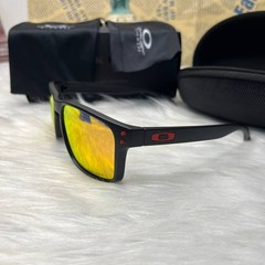 Oakley Holbrook Sunglasses Matte Black Sport Frame Fire Red Polarized Lens New