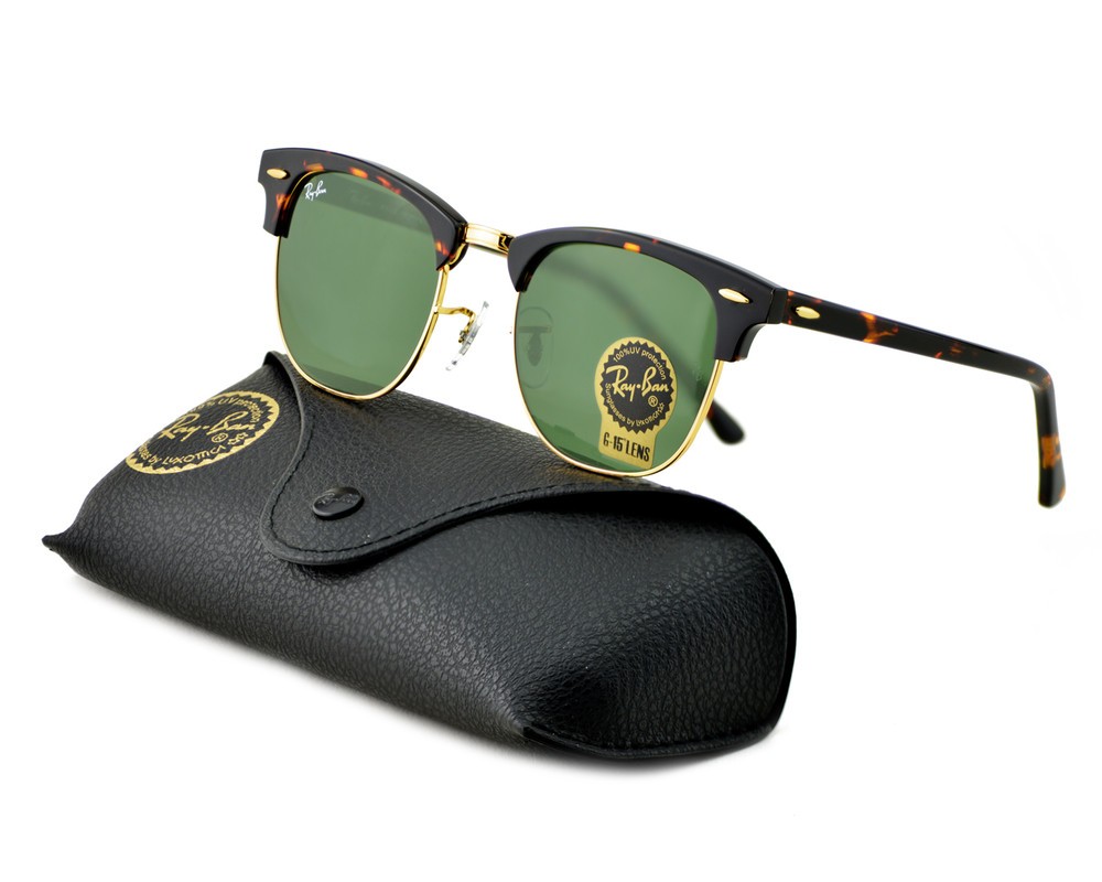 Ray-Ban RB3016 Clubmaster Sunglasses Tortoise Frame Green Lens 51mm