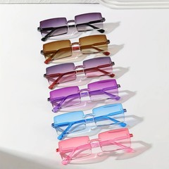 Rectangle Sunglasses Candy Color Plastic Frame UV400 Outdoor Unisex 6 Pcs