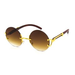 Men’s Sunglasses Fashion Gold Metal Brown Wood Migos Buffs Rap Hip-hop Round NEW