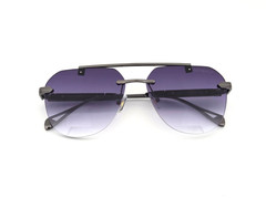 Maybach Rimless Round Metal Aviator Sunglasses Gunmetal Frame Lavender Lens MH29