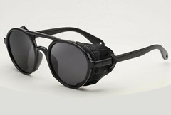Men’s Women Sunglasses Vintage Steampunk Side Shields Leather Round Retro Shades
