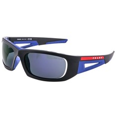 PRADA 02Y Linea Rossa TUNING IMPAVID Sunglass Black Blue Mirror Wrap PS02YS 02YS