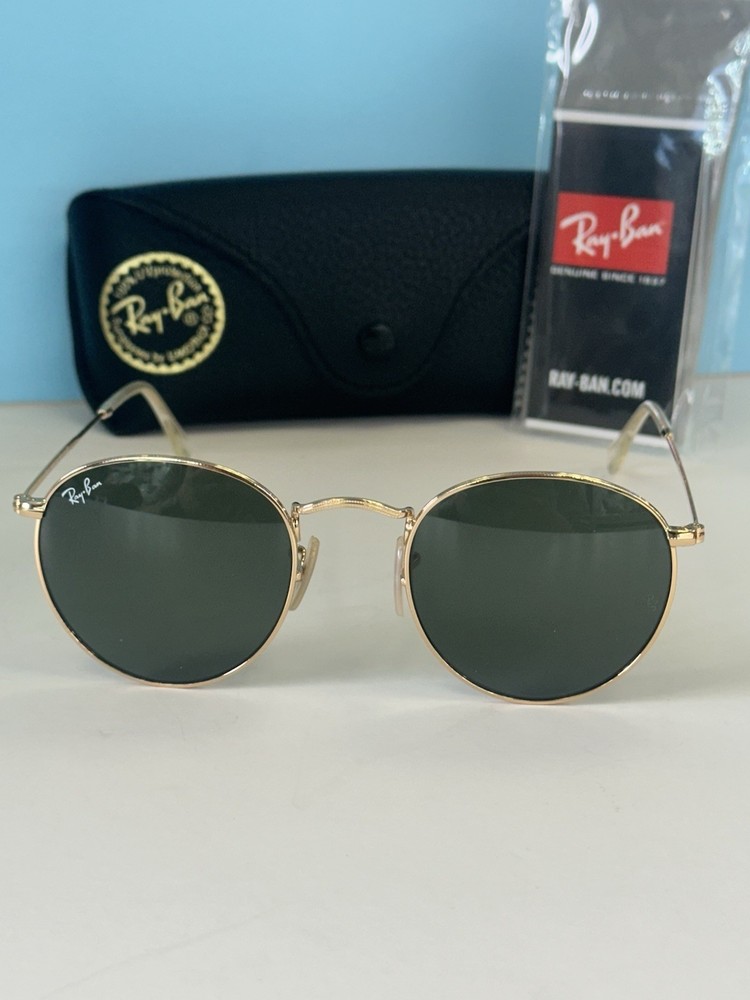 RAY-BAN RB3447 001 ROUND METAL GOLD SUNGLASSES CLASSIC GREEN G-15 LENS 50-21-145