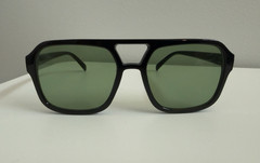 Men’s Rectangular Sunglasses Black Plastic Frame Green Tinted Plastic Lenses