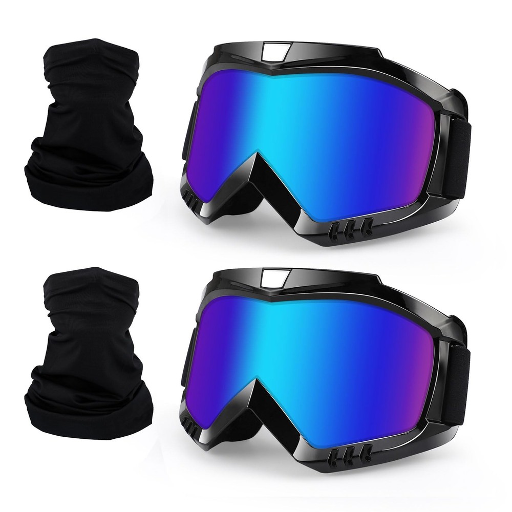 Dirt Bike ATV Goggles 2 Pack with Neck Gaiter, Motorcycle Motocross Eyewear W…