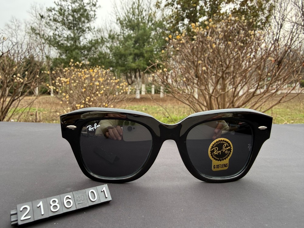 RayBan State Street Geometric Thick Square Polarized Sunglasses RB2186 Black