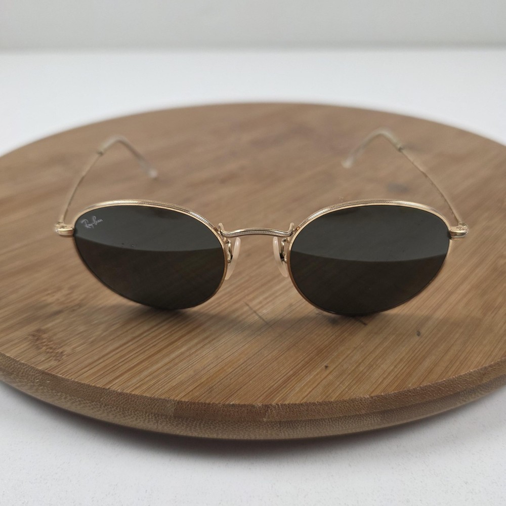 Ray-Ban RB3447 Round Metal Sunglasses Mens 50-21 Gold Green Round 001 Made Italy