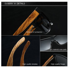 DUBERY Square Wood Polarized Sunglasses Men Women Wooden Temple Sport Glasses