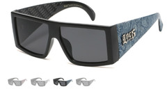Locs Oversized Rectangular Flat Top Sunglasses with Bandanna Pattern Temple Men