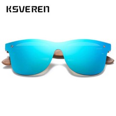New Wood Rimless Square Polarized Sunglasses Men Fashion Wooden Temple Glasses