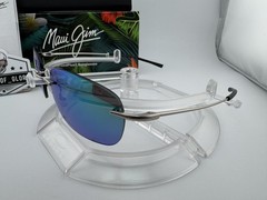 MAUI JIM NANEA MJ 332-17M MATTE SILVER W/ GREEN POLARIZED RIMLESS SUNGLASSES NEW