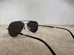 Ray-Ban RB3791 Rimless Aviator Sunglasses, Matte Black Frame, Solid Dark Black