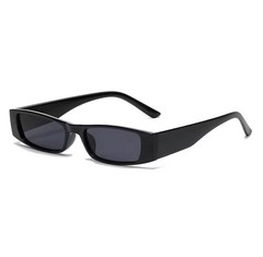 Retro Slim Rectangle Sunglasses Black Y2K Unisex Fashion Shades