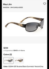Rare Maui Jim Makena 244 MJ 244-02/F Black Plastic Frame Gray Gradient