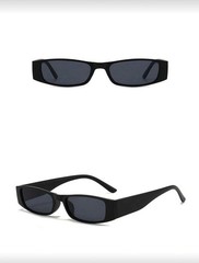 Retro Slim Rectangle Sunglasses Black Y2K Unisex Fashion Shades