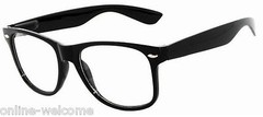 CLASSIC 80s VINTAGE RETRO CLEAR LENS SUNGLASSES SHADES UV400 BLACK SHINY FRAME