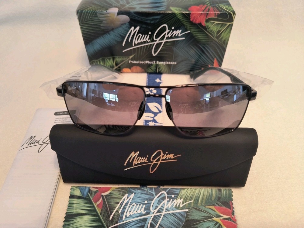 BRAND NEW Maui Jim PIHA Polarized Shiny Gunmetal Black/ Dual Mirror B621-02
