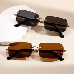 Rimless Rectangle Sunglasses Men Women Vintage Gradient Trendy Design