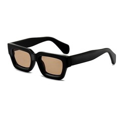 Classic Matte Black Thick Square Frame Chunky Brown Tinted Lens Sunglasses