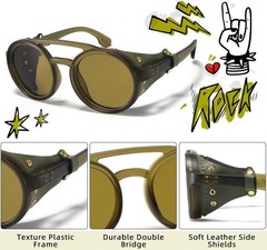 Retro Round Polarized Steampunk Sunglasses Men Women Side Shield Goggles GothicO