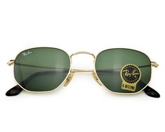 Ray-Ban Sunglasses RB3548N Hexagonal Flat Gold Frame Green Classic Lens 51mm