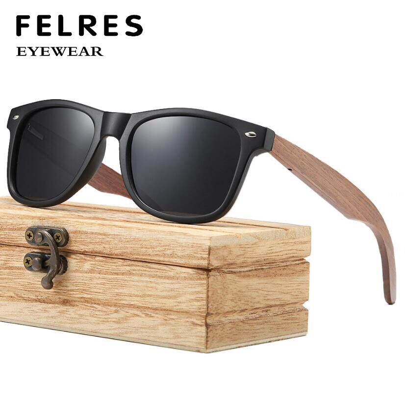 Wood Polarized Square Sunglasses For Men Women Wooden Temple Outdoor Glasses New