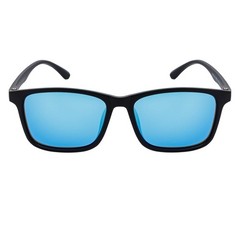 COMMUTER – Polarized Horn Rimmed Matte Black Sunglasses Blue Mirror