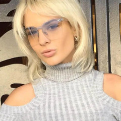 Women Glasses Rimless Keyhole Nose Bridge Mono Flat Lens Horn Rimmed Sunglasses