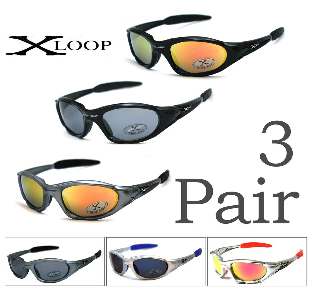 3 Pairs X-Loop Mens Sport Cycling Fishing Golfing Running Wrap Around Sunglasses