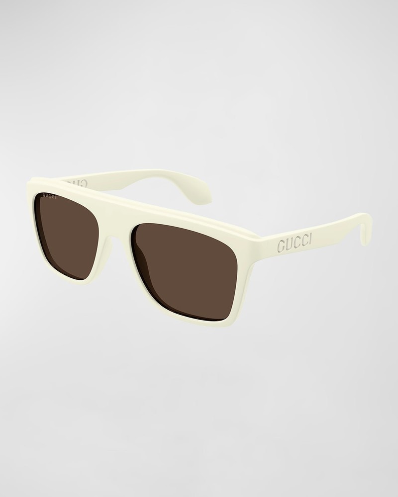 Gucci Logo-Cutout Acetate Rectangle Sunglasses Men’s Matte Solid White