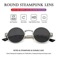 Fashion Metal Retro Round Sunglasses UV400 Vintage 90s Gothic Steampunk Glasses
