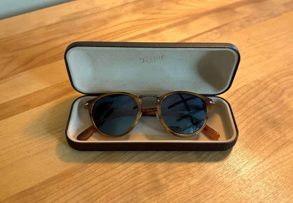 NEW Persol 3108S Unisex Sunglasses – Polarized Blue Lens/Striped Brown Frame