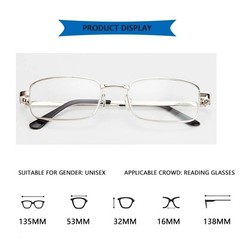 New Real Glass Lens Reading Men Women Square Full Frame Presbyopic Anti Scratch