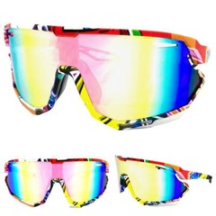 Oversized RETRO SPORTY WRAP Shield Cycling SUN GLASSES Large Big Graffiti Frame