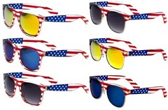 6 Pairs Of USA American Flag Print Sunglasses – Patriotic – Sun Protection