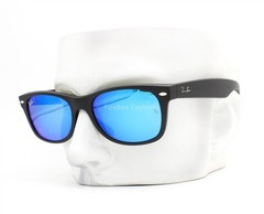 Ray-Ban New Wayfarer Sunglasses RB2132 622/17 Black Rubber Blue Flash 52mm Case