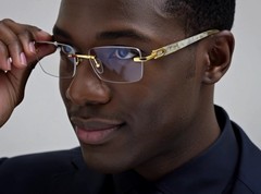 Black Tint Mens Rectangle Luxury Hip Hop Fashion Gold Frame Rimless Sunglasses