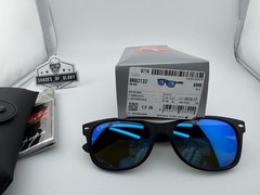 RAY-BAN NEW WAYFARER RB2132 622/17 RUBBER BLACK BLUE MIRROR SUNGLASSES 55MM NEW
