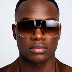 SUNGLASSES MEN DESIGNER RECTANGULAR STYLE GOLD FLAT BLACK LENS TOP BAR MODERN