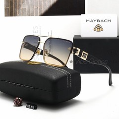 MAYBAC* Square Double Bridge Sunglasses Blue Silver Purple Gradient Classic Case