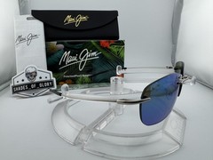 MAUI JIM NANEA MJ 332-17M MATTE SILVER W/ GREEN POLARIZED RIMLESS SUNGLASSES NEW