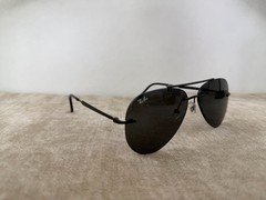 Ray-Ban RB3791 Rimless Aviator Sunglasses, Matte Black Frame, Solid Dark Black