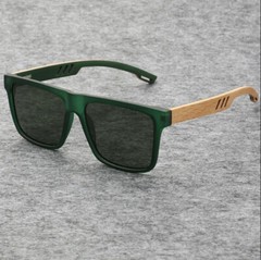 Men Square Polarized Wood Sunglasses Wooden Temple Outdoor Party Shade Glasses